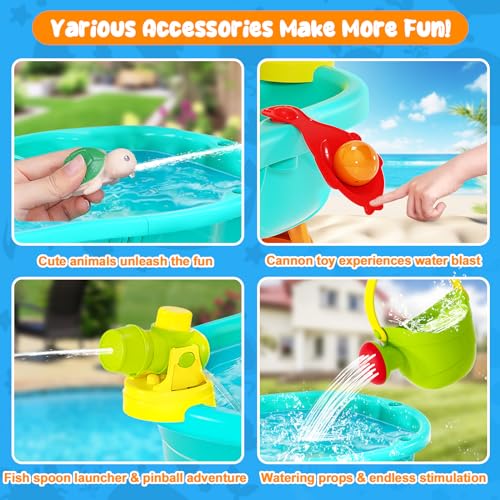 Upgraded Toddler Water Table, 3-Tier Outdoor Kids Activity Table with Water Pump & Water Toy Accessories, Rain Showers Splash Pond Outside Water Play Toys Sand Sensory Table for Boys Girls Age 3+ - Image 4