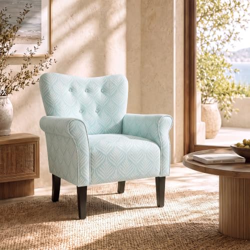 Image of BELLEZE Upholstered Accent Chair - Frond Blue