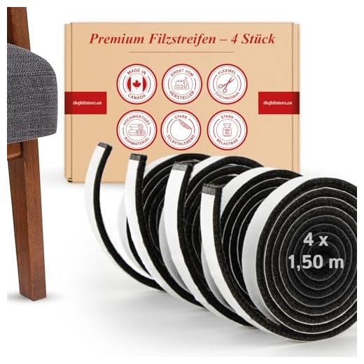 Filzband selbstklebend, ca. 1,47 m lang, 1,27 cm breit, 0,5 cm dick, extra strapazierfähiger Filz, 4 Stück, braun; als Bodenschutz für Möbelfüße, Tischbeine, Stuhlbeine, Stühle - Made in Canada