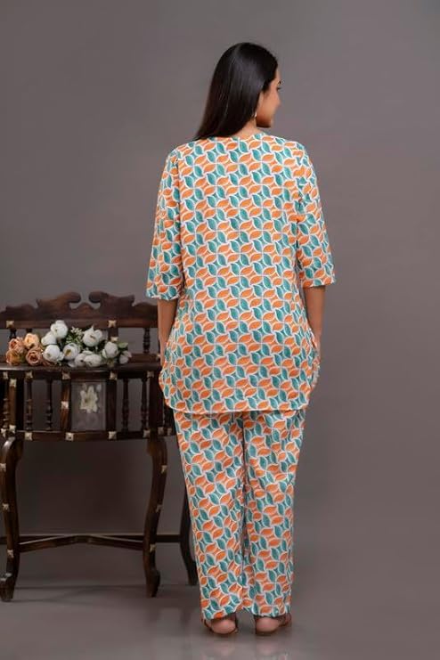 Image of Pure Cotton Printed Night Suit Set | Top Pyjama Set for Women | Night Dress of Kurta Pyjama Set for Women | Kurta Top Set