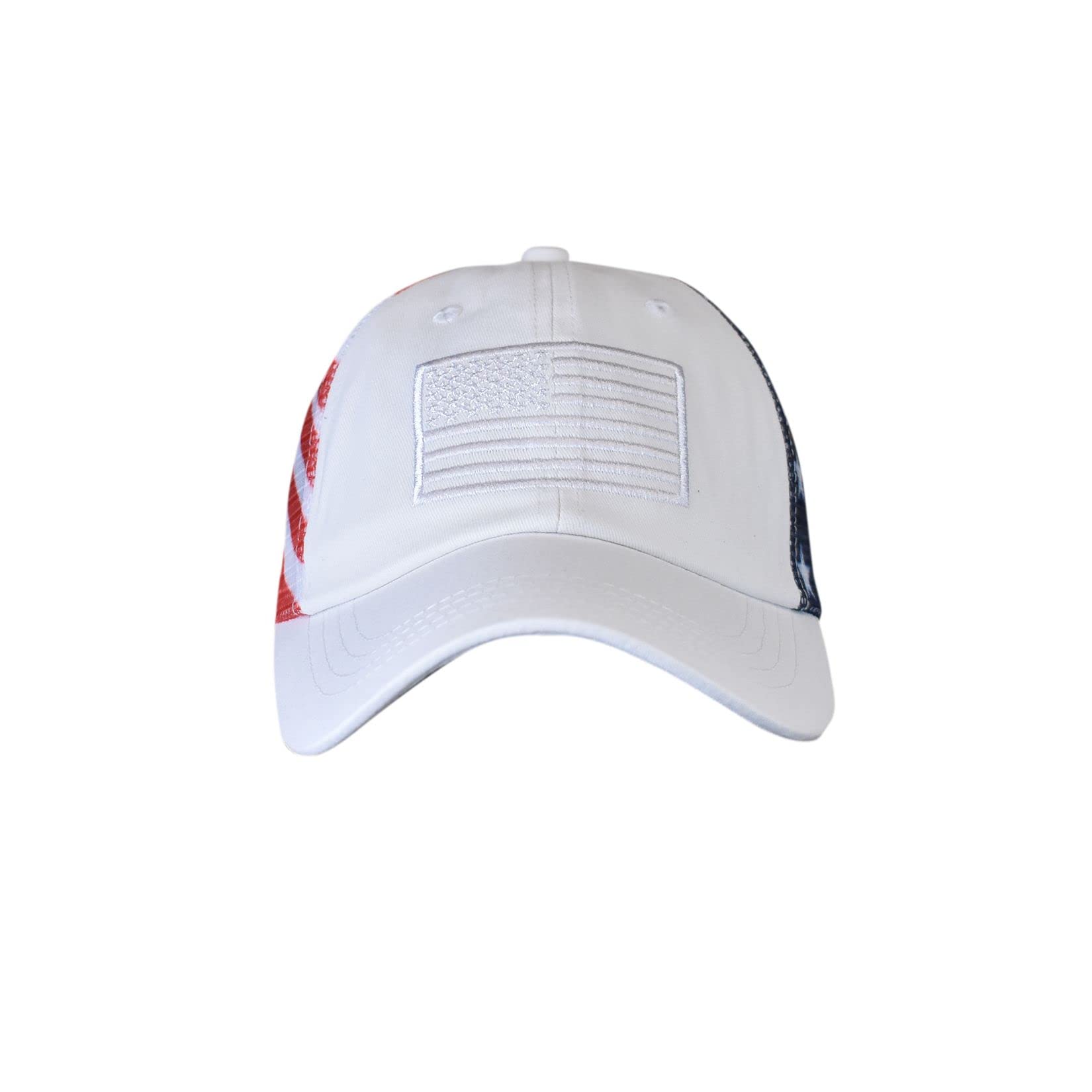 C.C Unisex Adjustable Trucker Baseball Cap Hat, Printed American Flag, White
