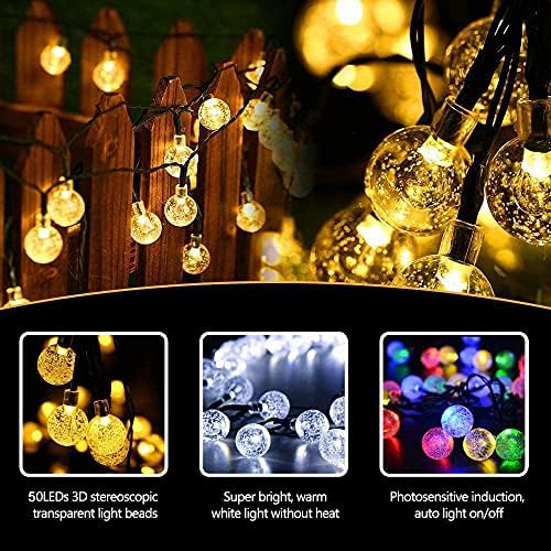 Unihoh Solar Garden Lights, 60 LED Outdoor String Lights Crystal Ball Fairy Lights Solar Powered 30Ft Waterproof Decorative Lighting for Garden, Patio, Yard, Home, Christmas (Cool White, 24Ft 50Led)