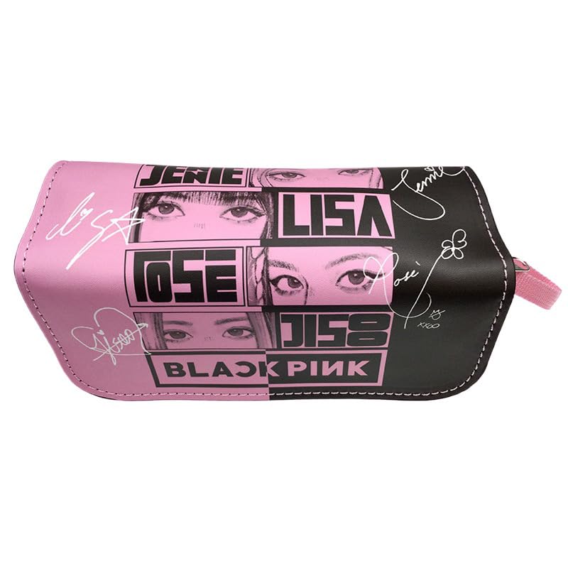 SDECRW Black-Pink Pencil Case, Large Capacity, Anime Design, Zipper Closure, 2 Compartments, Organizer for Boys, Girls, Students, Office
