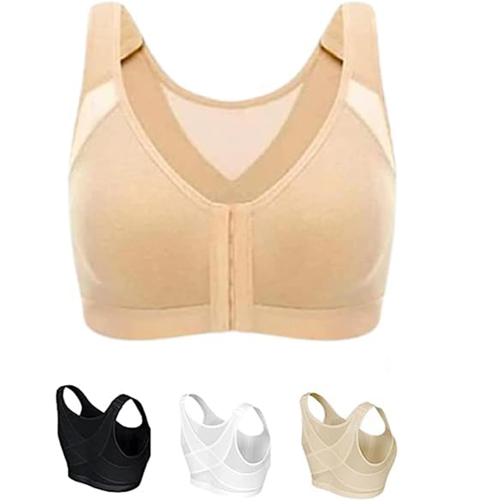 Bra for Seniors, Front Closure Breathable Skin-Friendly Cotton Bra, Bras for Older Women (Skin Color,M)