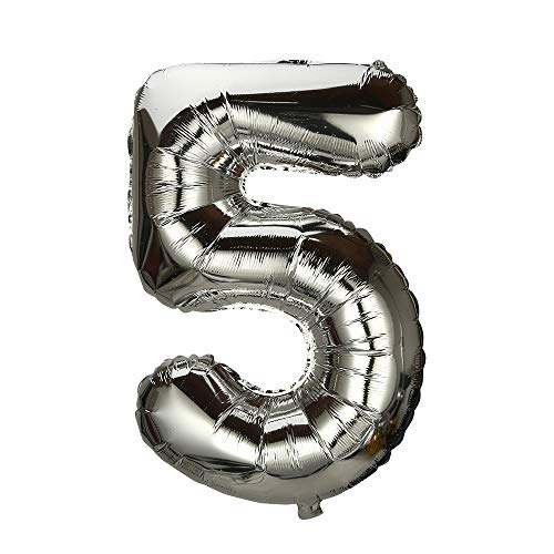 JWMY 数字バルーン 数字の0 ゴールド ビッグサイズ 90cm 数字風船 ナンバーバルーン フォイルバルーン パーティー用風船 パーティーバルーン誕生日 パーティー 飾り付け 金の風船 (シルバー, #5)