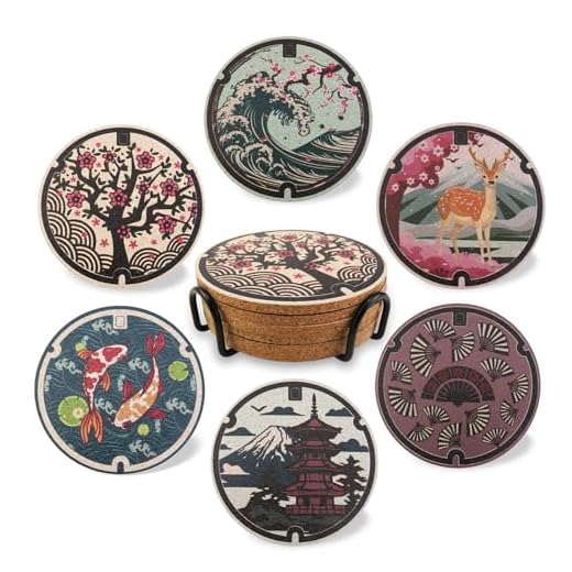Set of 6 Japanese Cork Coasters
