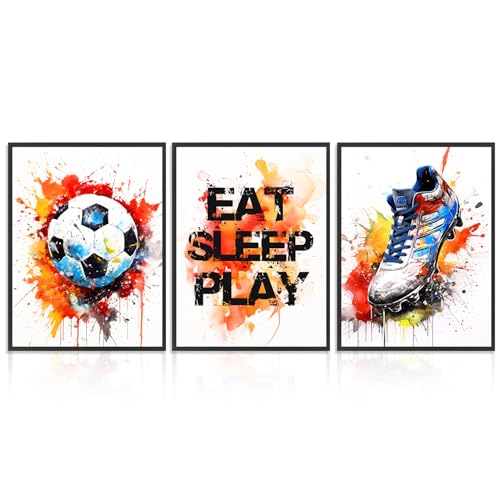Dazzlewall Ensemble de 3 Œuvres Murales Graffiti sur le Thème du Football Représentant des Chaussures de Football, Posters pour la Décoration de Chambre...