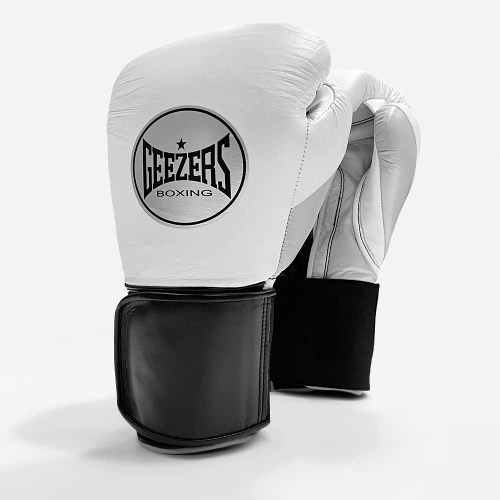 Geezers Halo Training/Sparring Boxing Gloves - Hook & Loop (WHITE/BLACK/GREY, 16OZ) — image 1