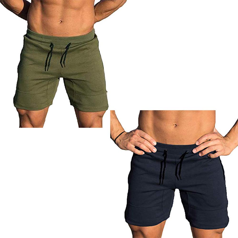 sandbank Men’s Pocket Running Workout Gym Active Shorts Lounge Sleep Bottoms (2 Packed Black&Army Green, UK XL=Waist:35”-37”)