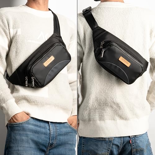 Image of Elmira Waist Bag for Men Women - Fanny Pack for Men Sling Bag for Men Chest Bag Crossbody Side Passport Travel Shoulder Small Waist Pouch for Mobile Cash (WST-001) (Black & Grey)