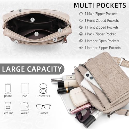 Image of Crossbody Bags for Women Trendy Vegan Leather Crossbody Phone Purse | Travel shoulder bag, embossed design, floral patterns, multi pockets, adjustable strap, lightweight purse for daily shopping