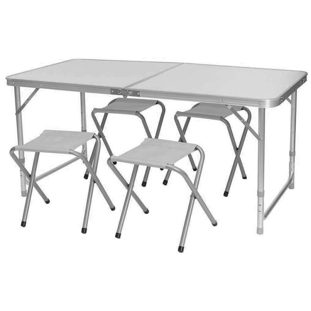 BAKAJI Set Tavolo Pieghevole 120x70 cm con 4 Sgabelli da Pic Nic per Campeggio Spiaggia