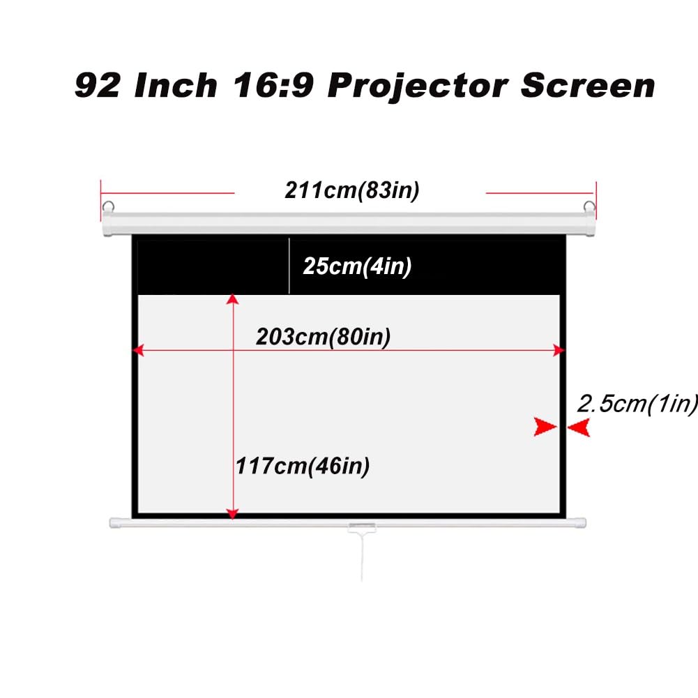 Schermo per proiettore Manuale Retrattile da 100 Pollici, Schermo cinematografico da Parete da 60 Pollici con Blocco Automatico per Home Theater da Interno(92 inch 16: 9)