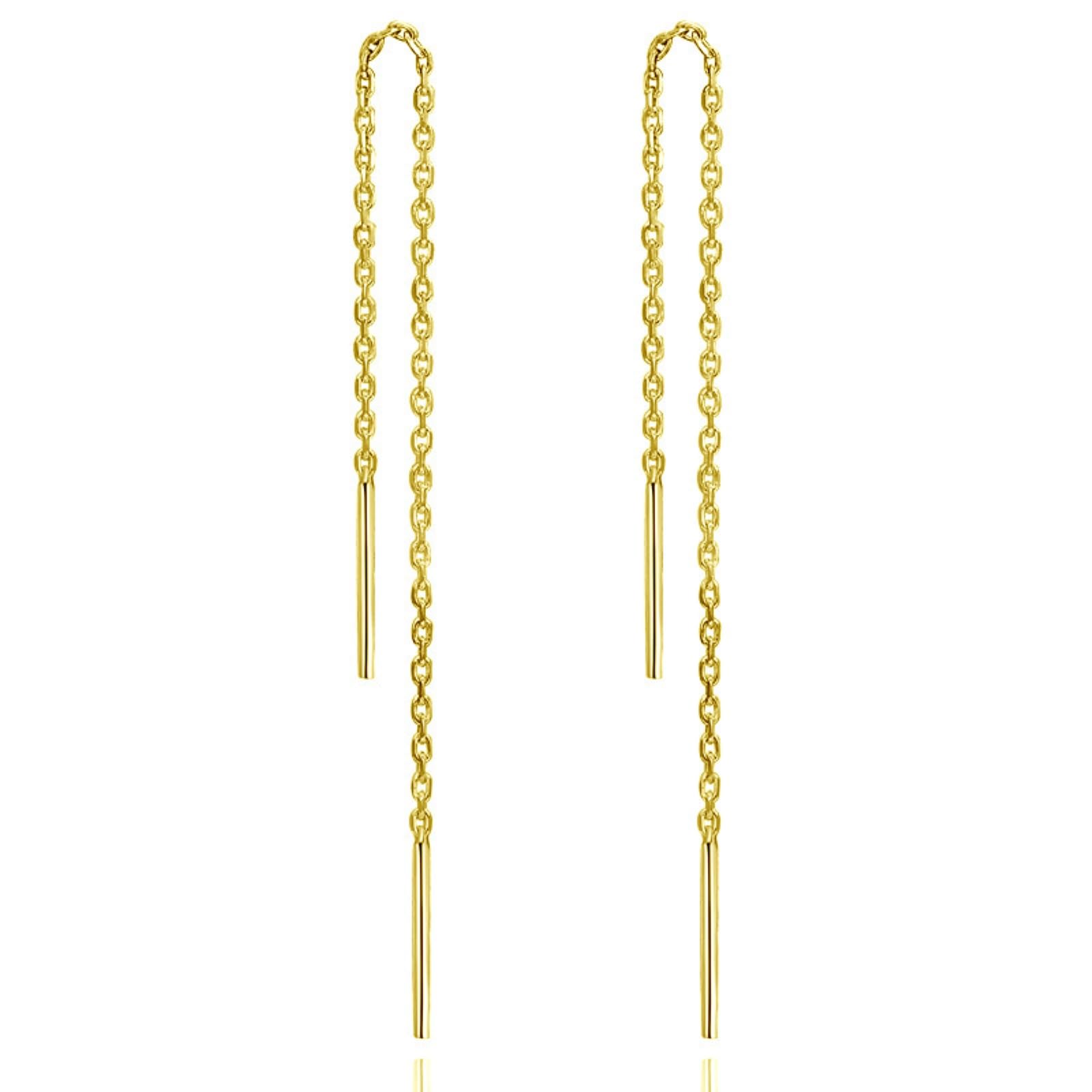 Bellitia Jewelry Pendientes de Cadena Fina, Pendientes de Plata de Ley 925 Chapada Rodio/Oro Rosa/Oro, Delicado Regalo para Ella, Pendientes Largos Colgantes Hilo de Rosca para Mujer