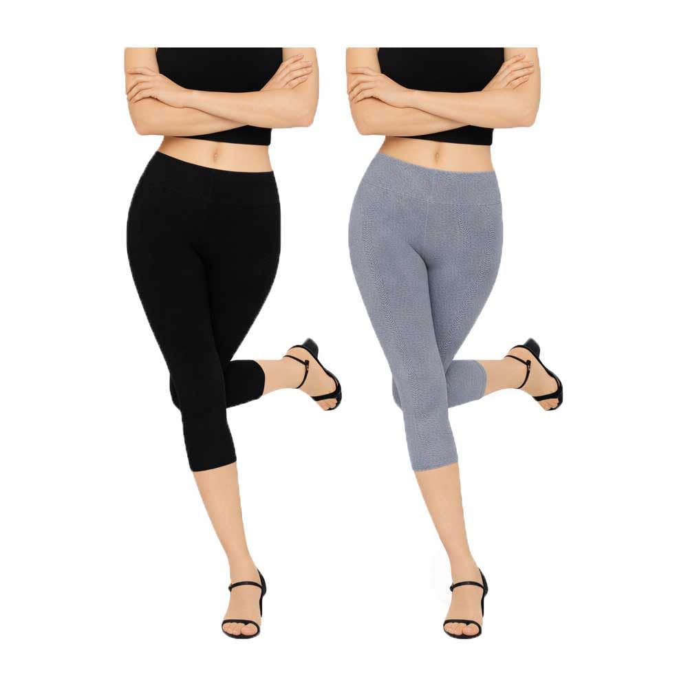 Womens Casual Bottom Wear Plain Capri Black, Grey (Pack Of 2)-image-36