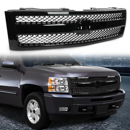 ANDPLAY Front Grille Grill Compatible with Chevy Silverado 1500 LS LT LTZ WT 2007-2013 /Silverado 1500 Hybrid 2009-2013 Fit Chevy Silverado 1500 XFE 2010-2013 GM1200578 25810706 Textured Black