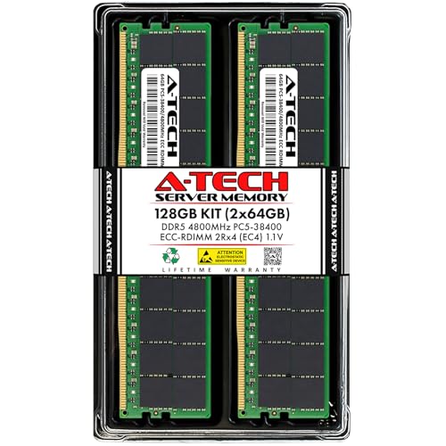 Image of A-Tech 128GB Kit (2x64GB) DDR5 4800MHz PC5-38400 ECC RDIMM 2Rx4 (EC4 9x4) Dual Rank 1.1V ECC Registered DIMM 288-Pin Server RAM Memory Upgrade Modules (A-Tech Enterprise Series)