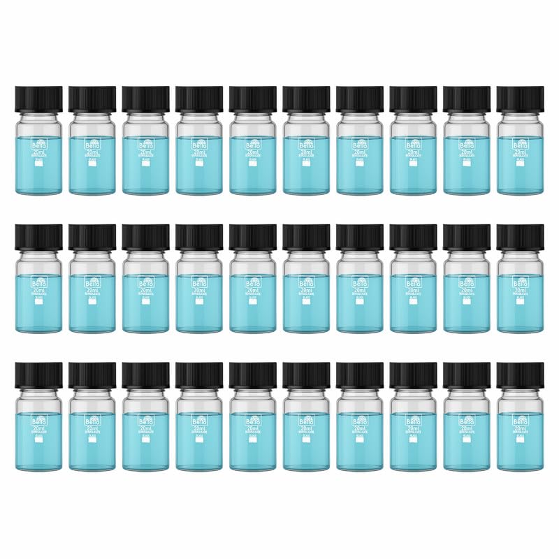 Image of Bello 30pcs 20ml Clear Glass Vials Culture Tube with Screw Caps, PE Stopper, Leak-Proof Glass Bottles Containers for Cosmetics, Perfume Making, Lab, Laboratory, Essential Oil Storage