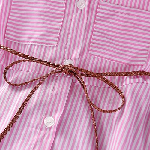 Toddler Girls Lapel Long Sleeve Striped Dress Top Casual Button Down Shirt Dresses with Belt Girl's Spring Clothing3