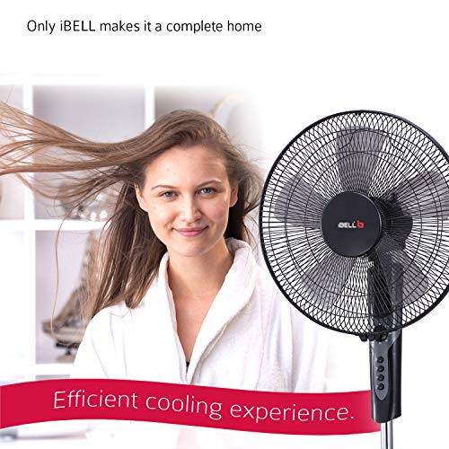 Image of IBELL CHROME10 Pedestal Fan | Adjustable Height & 2hr Timer | 5-Leaf Design | High-Speed Performance | 100% Rust Free | 2-Yrs Warranty 【Black】