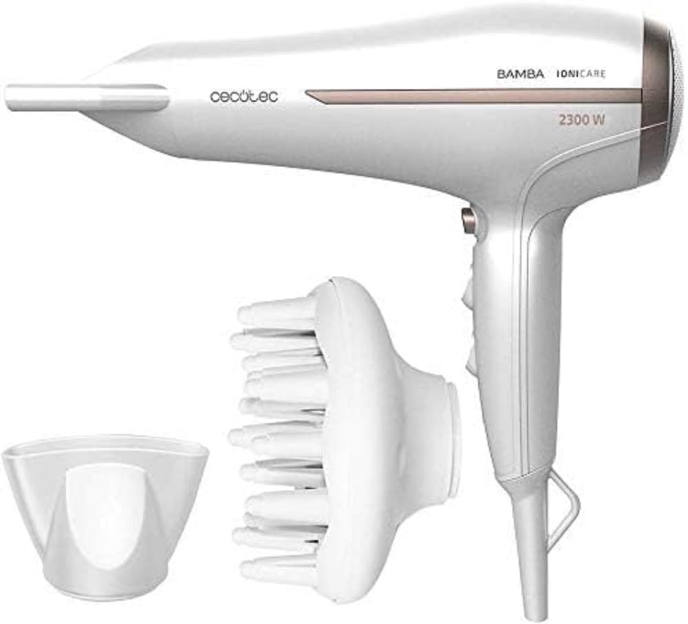 Cecotec Secador de pelo Iónico Bamba IoniCare 5200 Aura, 2300W de potencia, con ion real y gran caudal, Función aire frío, 2 velocidades y 3 temperaturas