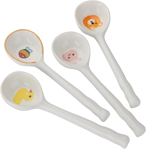 4 cucharas japonesas de sopa de ramen de cerámica asiática, cucharadas retro estilo coreano, fideos de arroz, cucharones para servir Pho Miso