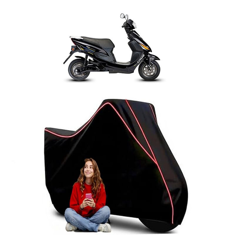 Image of Cruz STD Scooty Bike Cover Water Resistant Outdoor Use Universal Fit Scooters Motorcycles Heavy Duty UV Protection Dust Rain Scratch Resistant Elastic Bottom Black Blue Piping