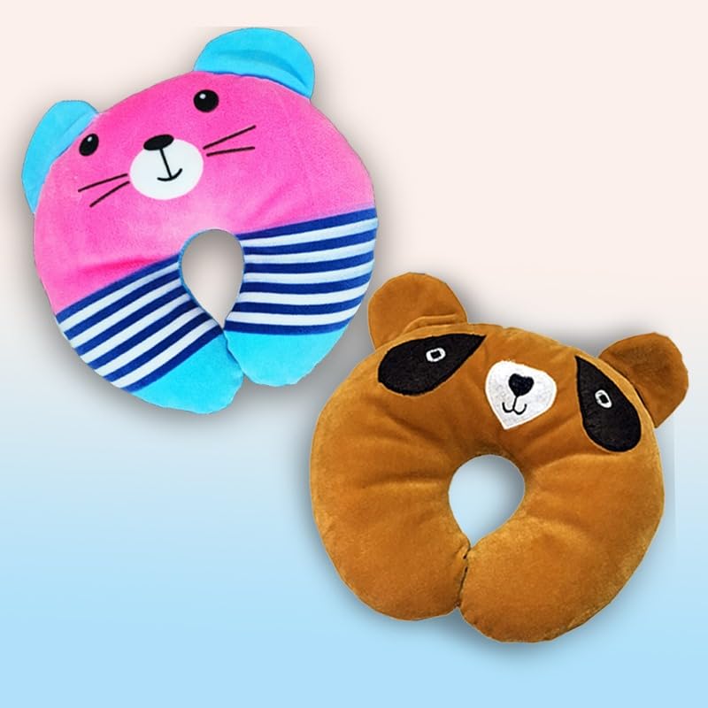 Image of Cute Cartoon Design Children's Travel Neck Pillow, Multi Design, U-Shape Support Cushion for Kids Plush Support Cushion (Pack of 2)