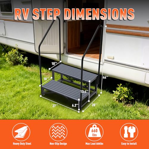 Image of 2-Step RV Steps with Dual Handrails, Heavy Duty Steel, 660 LBS Max Load