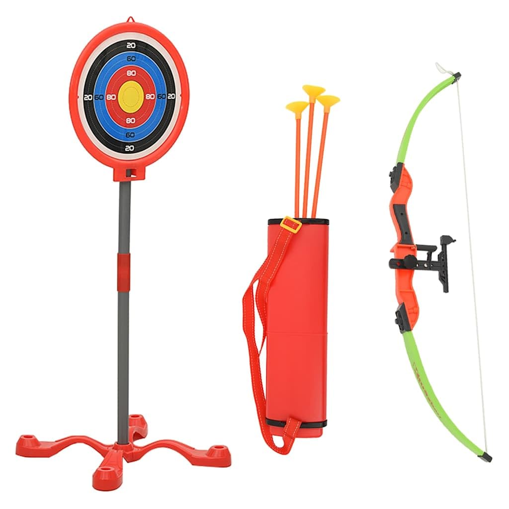 Juego de tiro con arco para niños con diana y 3 flechas de ABS, PP, PE, longitud del arco 76 cm, diana 45 x 45 x 92 cm, juguete deportivo al aire libre para jardín, parque, ocio y coordinación