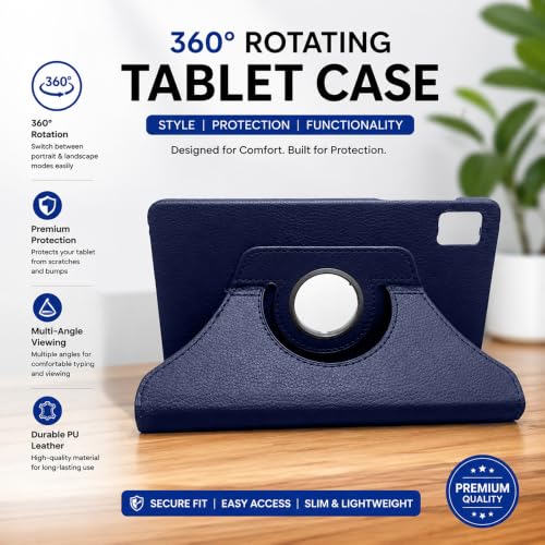 Image of Flip Cover for Realme Pad Mini (8.7 inch) | 360 Rotating Back Cover | Leather Finish | Pencil Holder not Included | Multi-Angle Stand Cover for Realme Pad Mini (8.7 inch) - Blue