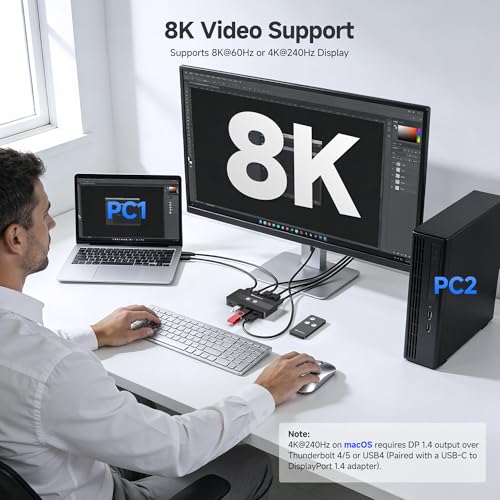 Image of Cable Matters USB 3.0 KVM Switch DisplayPort 1.4 for 2 Computers with 8K@60Hz / 4K@240Hz Display Port Video & 3X 5Gbps USB Ports, FreeSync, G-SYNC and HDR Support