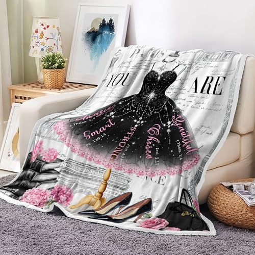 Image of Paris Black Tutu Floral Flannel Throw Blanket, Vintage Eiffel Tower High Heel Handbag Cozy Decor Blanket for Couch Bedroom Camping, Gift Blanket for Women Girls Home Fans,50X60 Inch