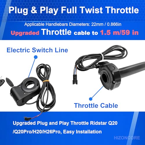 Image of Full Twist Throttle for Ridstar Q20, Surron Throttle with Ignition Switch, Ebike Throttle Grips Cable Kit Compatible with Ridstar Q20 Electric Dirt Bike
