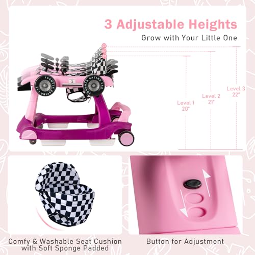 Image of BABY JOY 4-in-1 Baby Walker, Foldable Activity Walker with Adjustable Height & Speed, Music, Lights, Anti-Rollover, Toddler Push Walker, Baby Walker with Wheels for Boys Girls 6-18 Months (Purple)