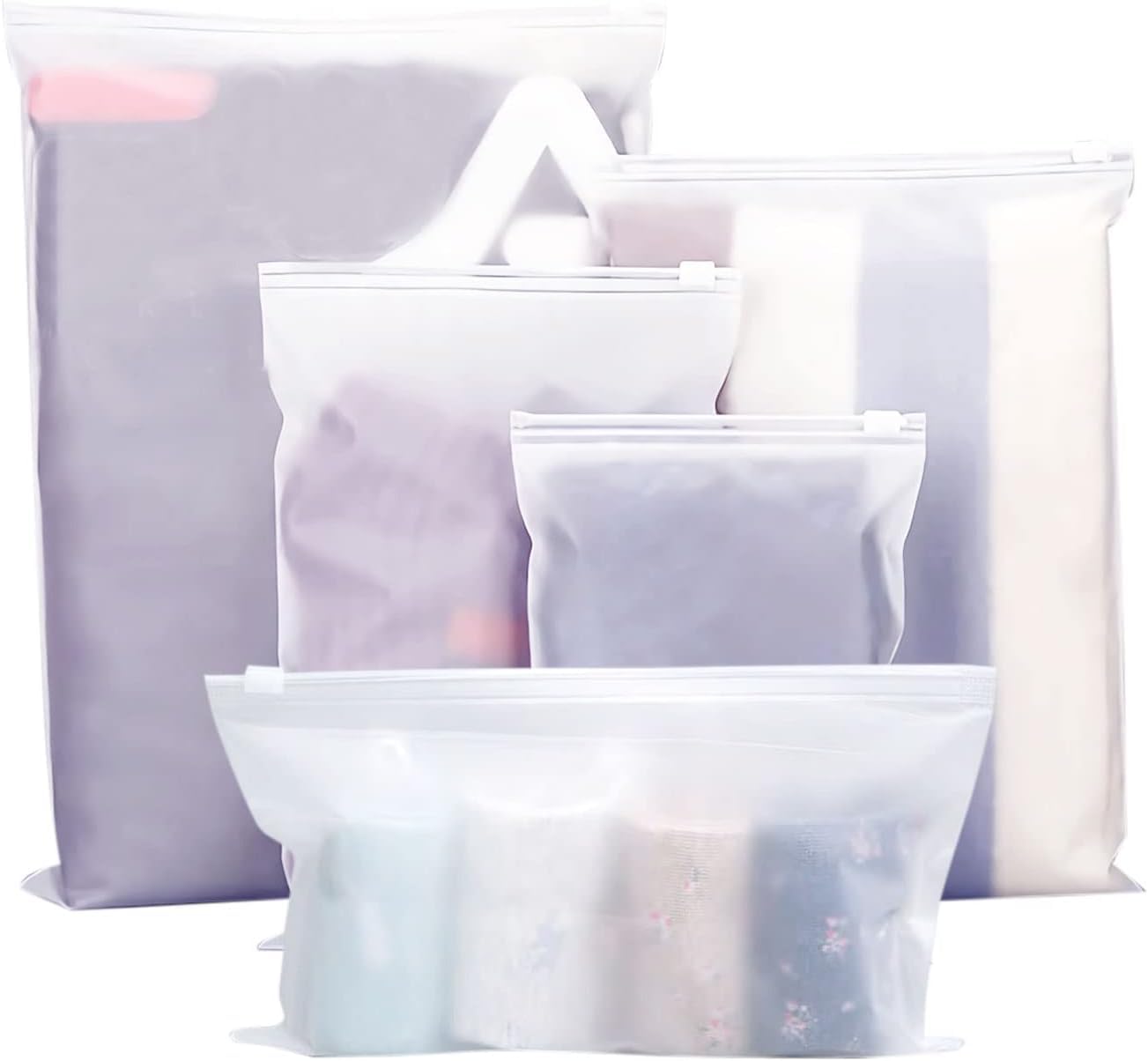 McMola 25pcs Travel Storage Bags Set, Reusable Saving Space Plastic Ziplock Seal Clothes Bags, Waterproof Multifunctional Luggage Pouch for Clothes, translucent, multiple sizes