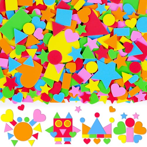 612Pcs Foam Stickers 6Colors Foam Shape Sticker for Kids Crafts Light Color