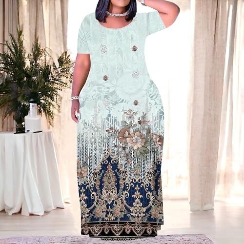 Image of PinkPatty Plus Size Dress for Women Casual Crew Neck Short Sleeve Maxi Dress Oversized Summer Beach Dresses with Pockets