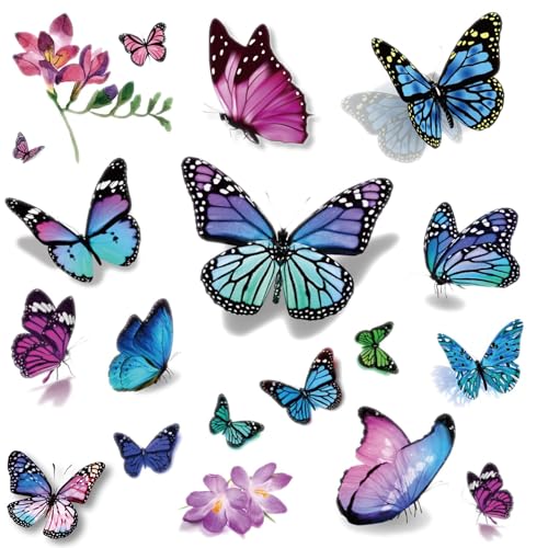 LEADTEAM 160 Pièces de Faux Tatouages Papillon, 3D Visage Tatouage Temporaire Femme Adultes, Tatouages Filles Déco Papillon Cadeau D'anniversaire