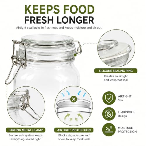 Image of Vasukie 2000ML Glass Jars With Airtight Leak Proof Lids | Wide Mouth Storage Canister Jars Perfect for Kitchen Canning, Dry Food, Spices, Pickle, Coffee, Tea, Snacks, Sugar, and More (Pack Of 3)