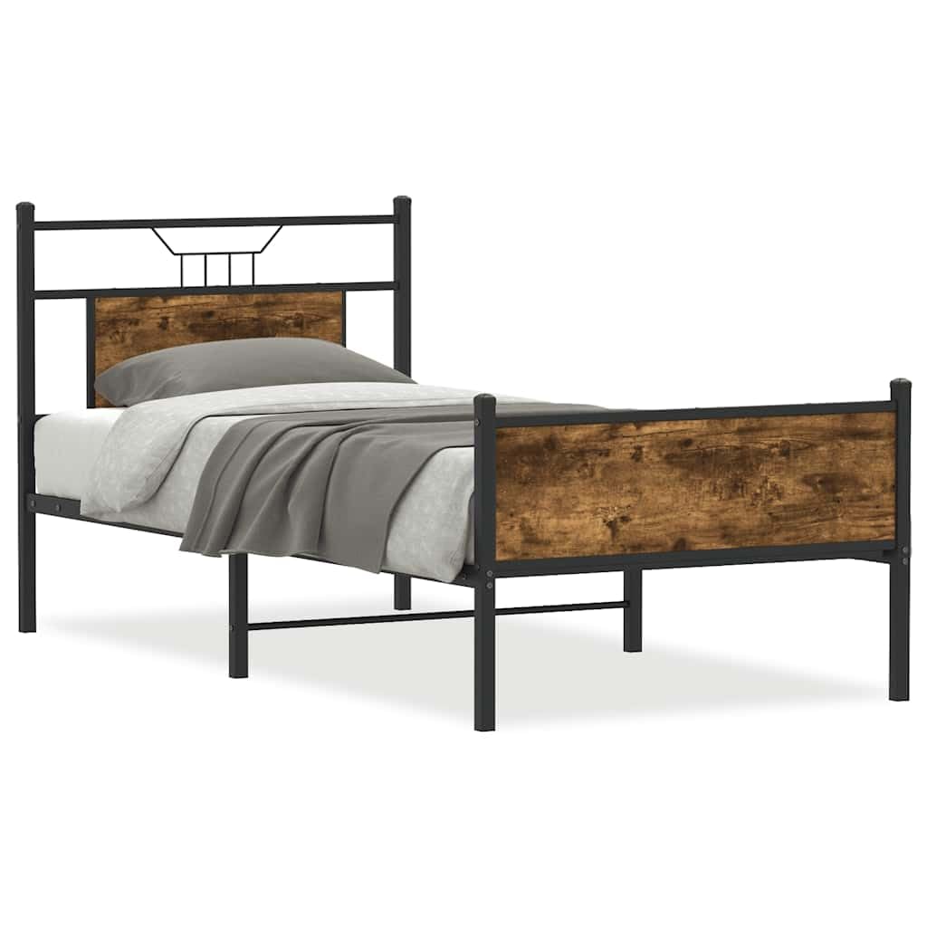 Bettgestell 80x200 ohne Matratze Räuchereiche Holzwerkstoff & Stahl Modernes Kopfteil Lattenrost Stauraum Schlafzimmer für Jugendzimmer Gästezimmer und Erstwohnung