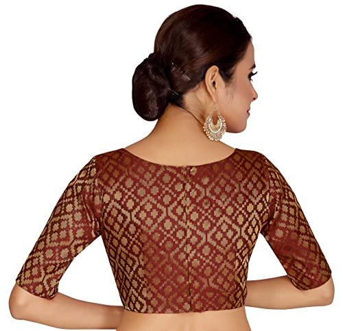 Image of Studio Shringaar Women's Readymade Brocade Elbow Length Sleeves Saree Blouse