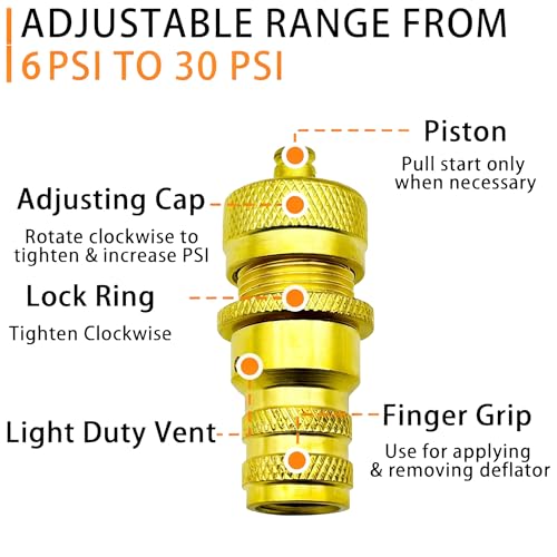 Image of SUVCARMPING Adjustable Auto-Stop Tire Deflator Valve Kit (6-30 PSI) 4 PCS Screw-on Tyre Air Down Tool for Offroad 4x4, Brass