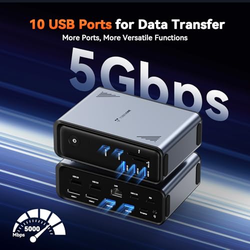 Image of TobenONE 19-in-1 Laptop Docking Station Dual Monitor,10 USB C /A,2x4K HDMI | Docking Station with Ethernet,PD 3.0, for Office & Home Multi-Screen Users, Fits Windows /HP /Dell Laptops (No Power Adapter)