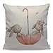 WONDERTIFY Housse de coussin motif lièvre aquarelle - Motif : animaux mignons - Couple de lapins - Papillon - Parapluie - Housse de coussin pour canapé, décoration d'intérieur - 45 x 45 cm