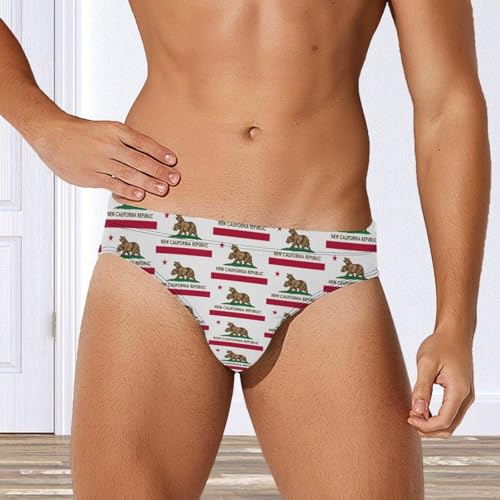 Flag of New California Republic Printed Swim Briefs for Men Sexy Bikini Swimwear Elastic Beach Trunks Bathing Suit2