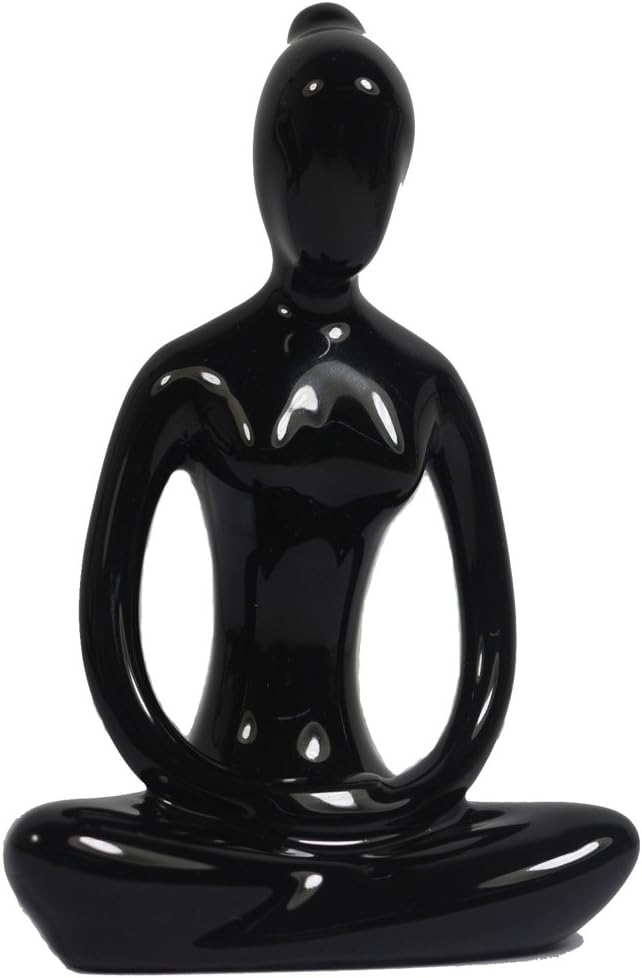 Decorative Porcelain Ceramic Yoga Pose Yoga Figurine Statue, Namaste Buddhist Meditation Room Yoga Instructor Collection Gifts for Yoga Lovers Women (B 4.25" (Black))