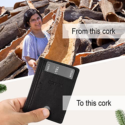 Image of Corkor Cork Card Holder Men - Cork Wallet - Vegan Leather - Minimalist Slim Front Pocket RFID