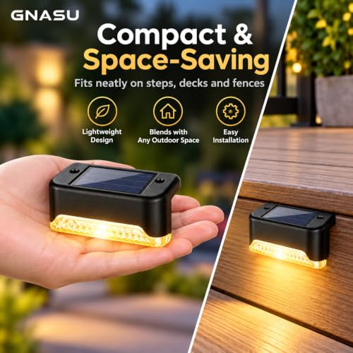 Image of Warm Yellow LED Solar Stair Light Fixture in Black for Nighttime PACK OF 4