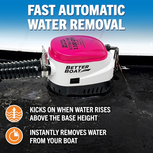 Image of Automatic Bilge Pump 1100 GPH 12V with Built-In Float Switch, 1-1 /8 Inch | Outlet, 5-Year Warranty, Submersible for Bass Boats, Jon Boats, Better Boat